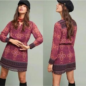 Anthropologie Maeve Meredith Printed Mini Dress Women’s SP Long Sleeve